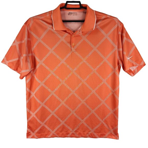 Mens Orange Nike Golf Polo Shirt Short Sleeve Diamond Print Fit Dry Size XL - Picture 1 of 11